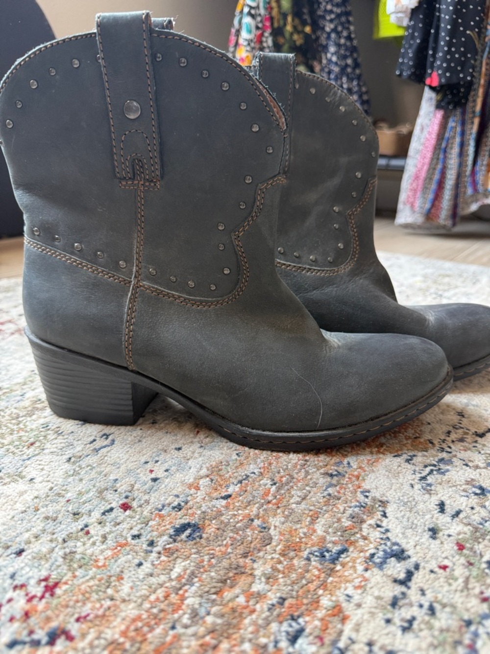 B.O.C - 8 - Women's Gray Studded Western Ankle Boots